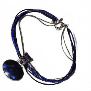 chico's blue enamel pendant necklace 12" drop